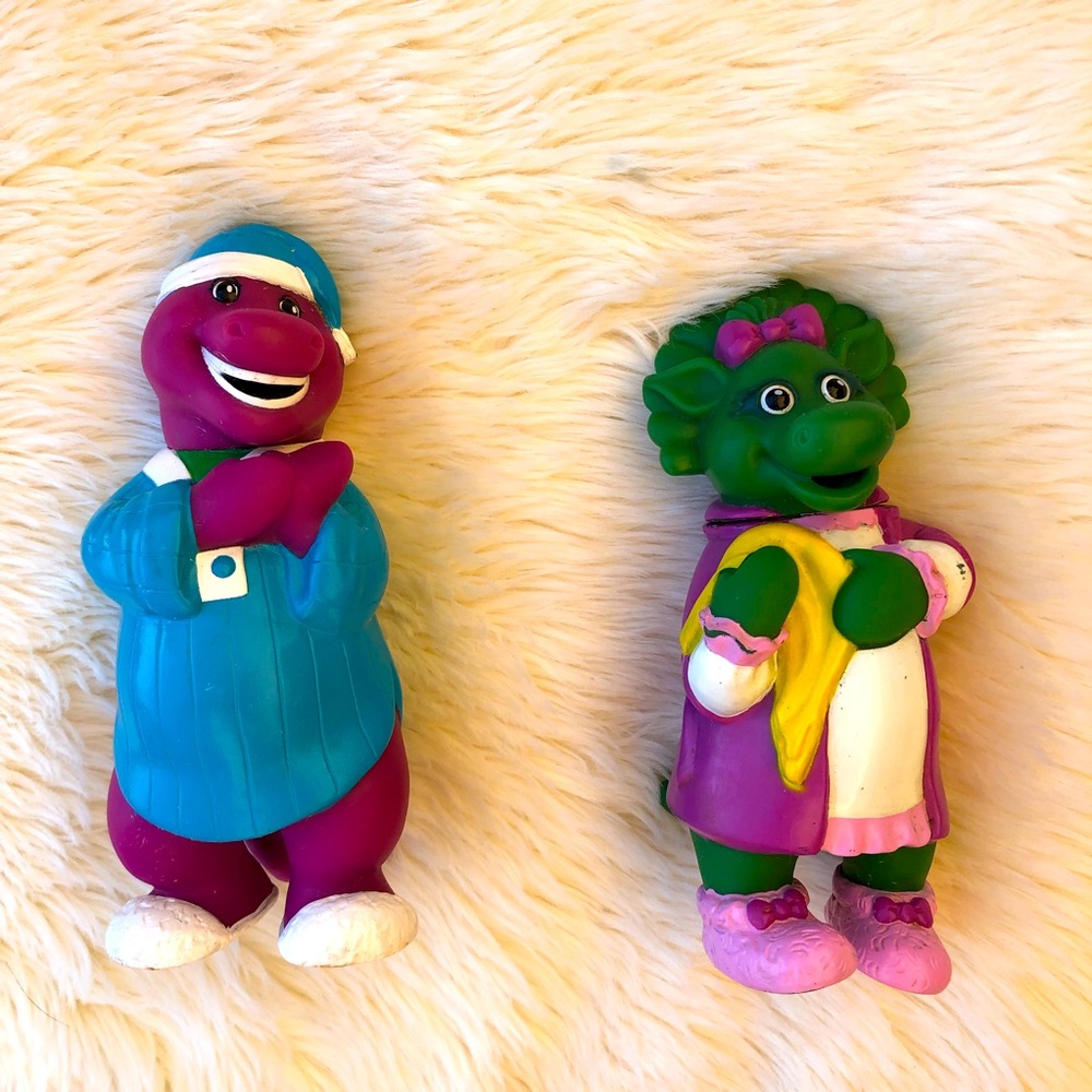 Barney and Baby Bop Sleep Nightgown Vintage 7” Plastic Toy Figures